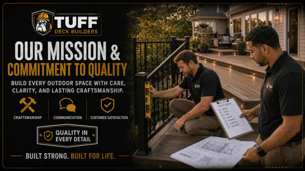 Tuff Deck Builders infographic about craftsmanship and client satisfaction