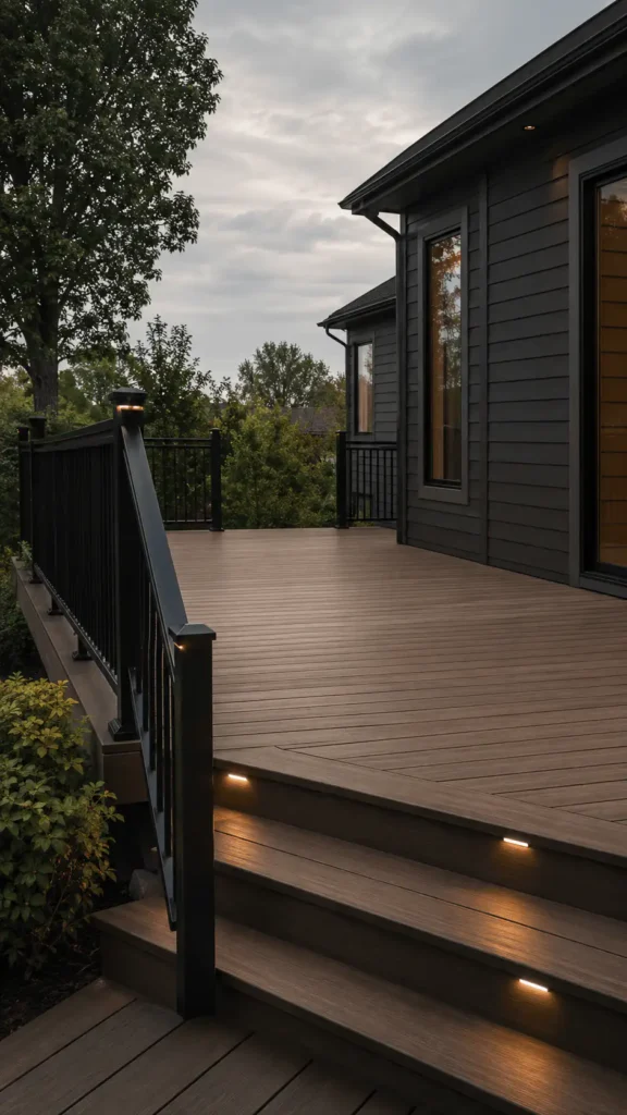 Homeowner planning a Trex deck design with composite decking samples and project notes