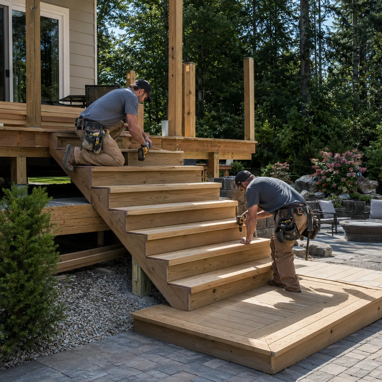 Professional deck installation in Fort Wayne, IN with framing and decking installed by experienced builders