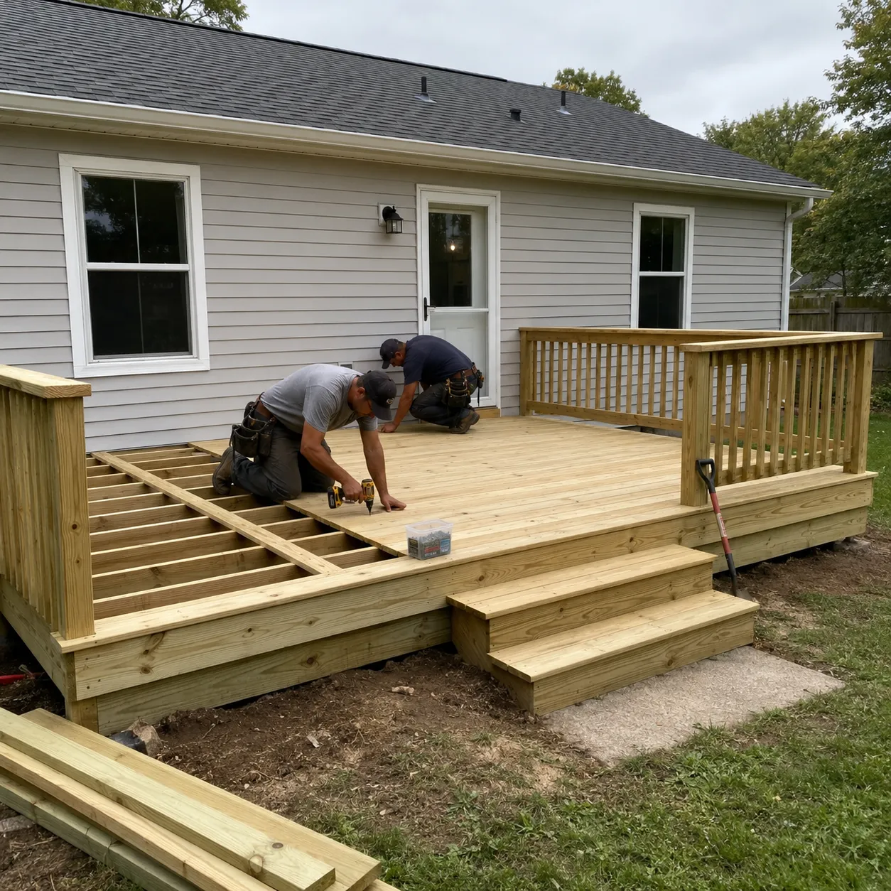 Custom deck builders in Fort Wayne designing and building a deck tailored to a local home