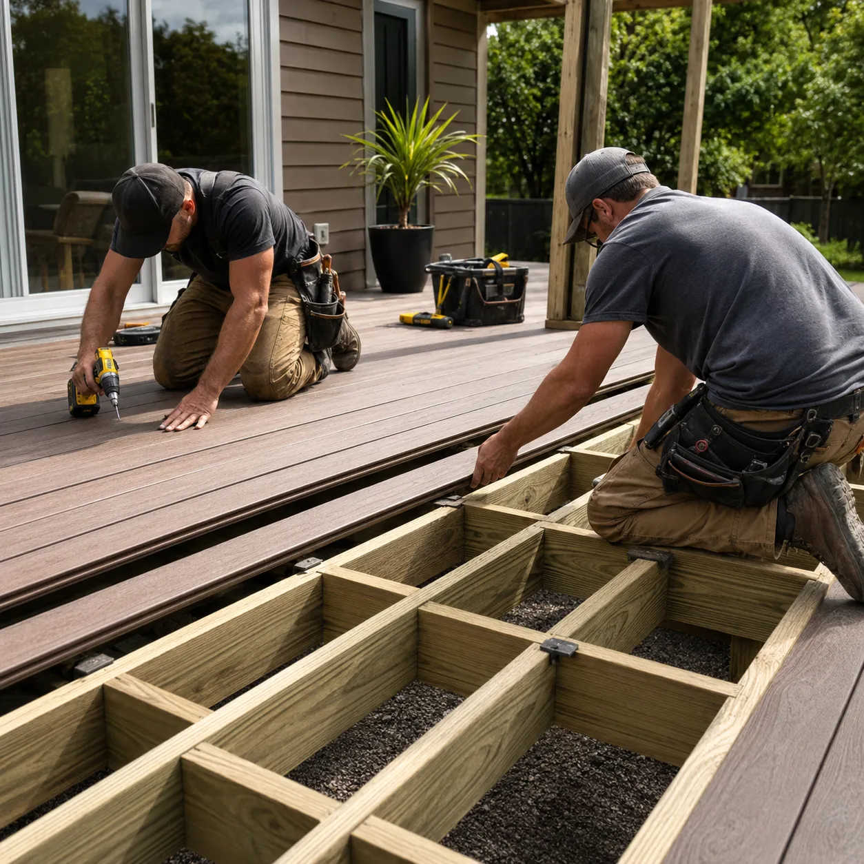 New deck installation for a Fort Wayne home with durable framing and decking