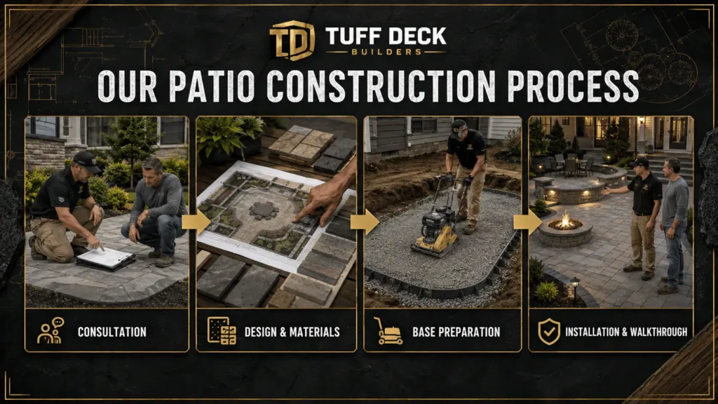 Four-step patio construction process infographic