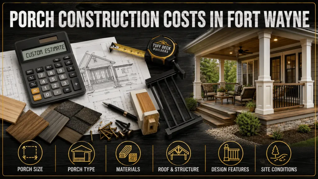 Porch construction cost factors in Fort Wayne infographic