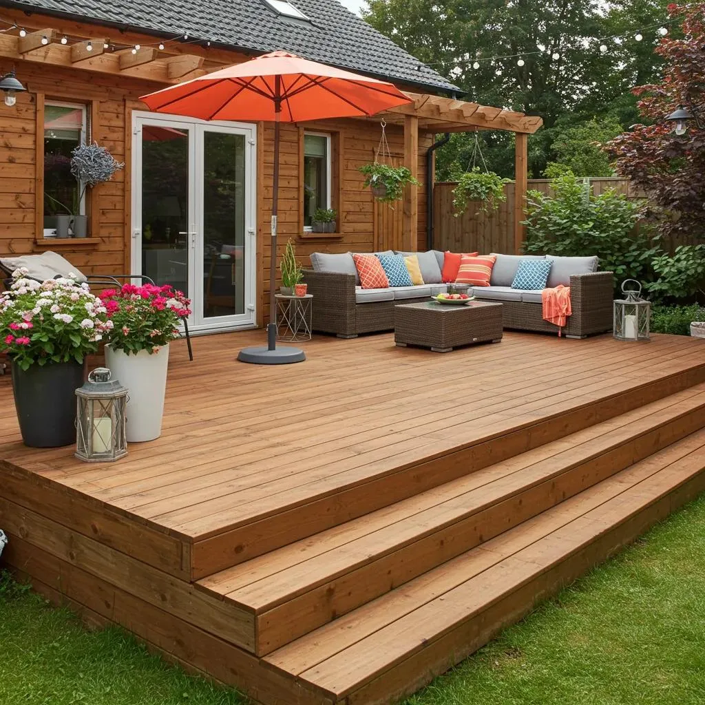 Professional deck builders in Fort Wayne creating a custom backyard deck