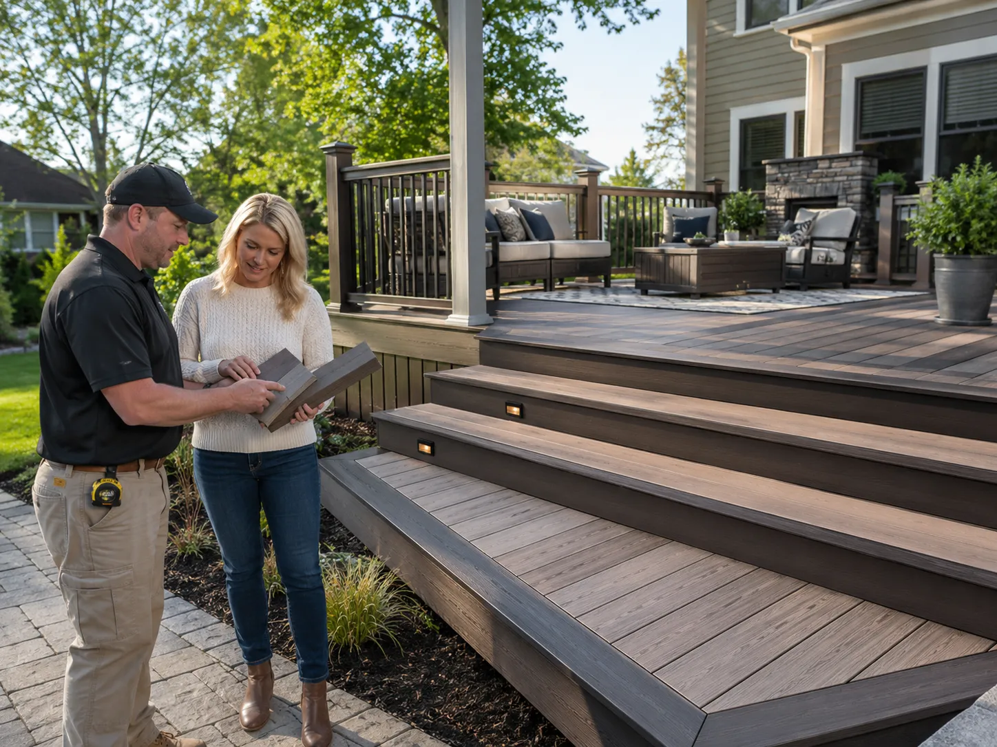 TimberTech deck with realistic wood-inspired boards and railing for a Fort Wayne outdoor space