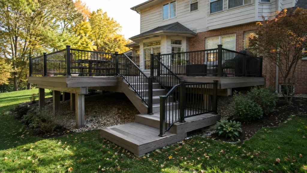 Backyard deck designed with Fiberon decking for outdoor living and everyday use
