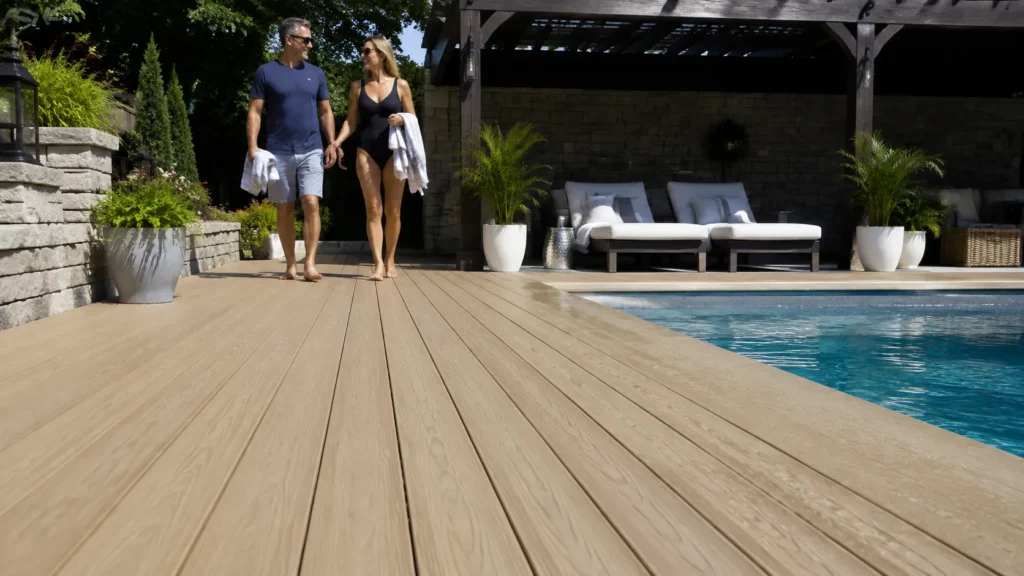 Outdoor living deck designed with MoistureShield composite decking for everyday use