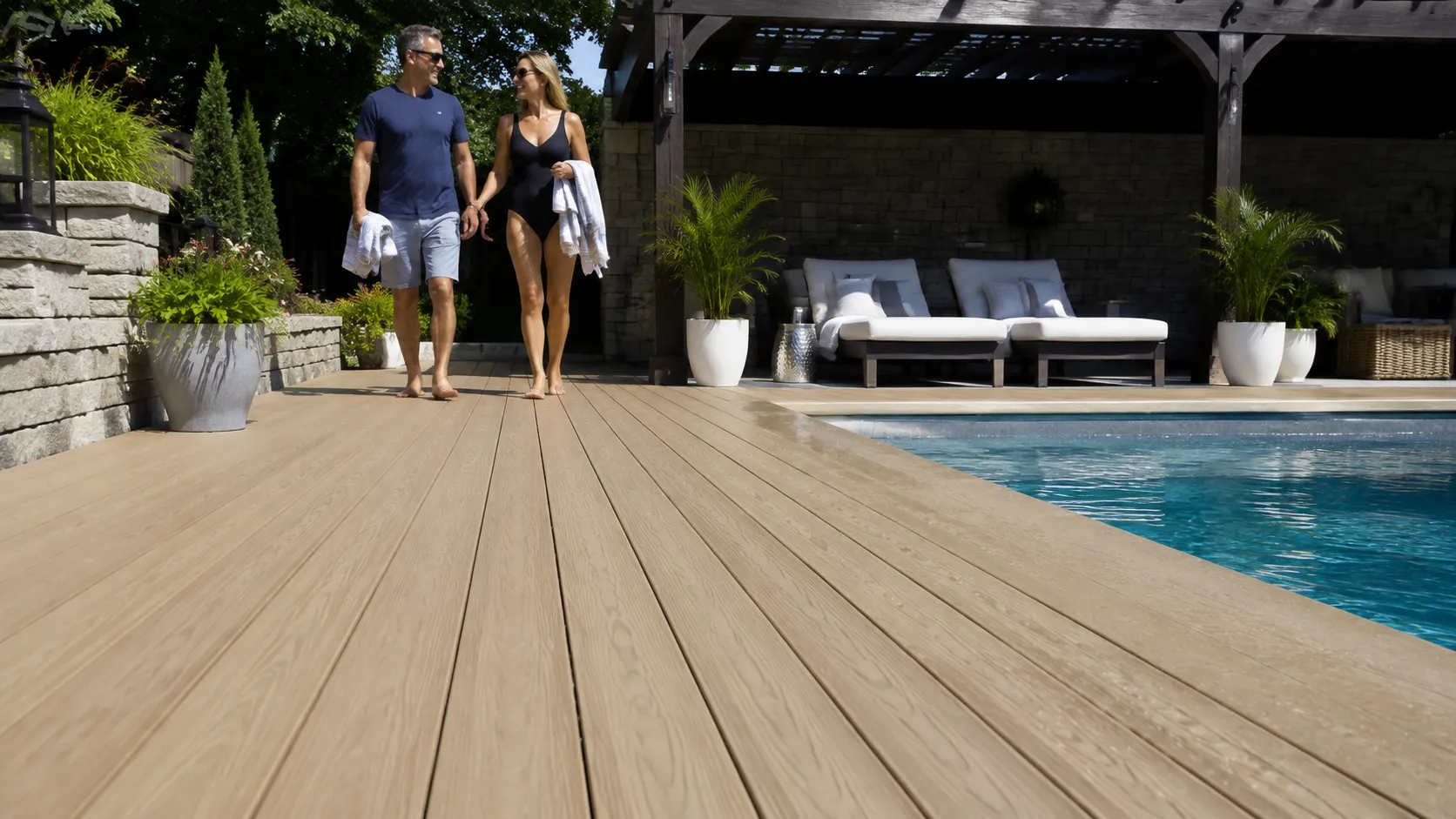 Outdoor living deck designed with MoistureShield composite decking for everyday use