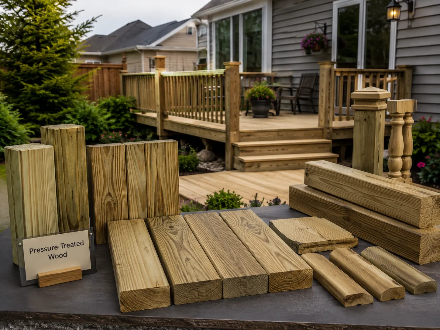 Pressure-treated wood deck installation in Fort Wayne, Indiana